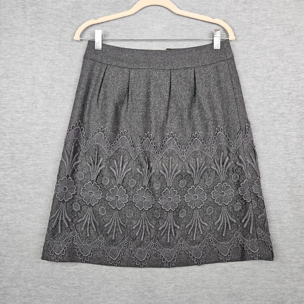 Darling Dark Gray Lined Lace Floral A-Line Skirt Size M